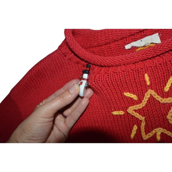 Vintage 90s Christmas Tree Holiday Knit Sweater Snowman Pin Womens Estimated M/L - Picture 5 of 9